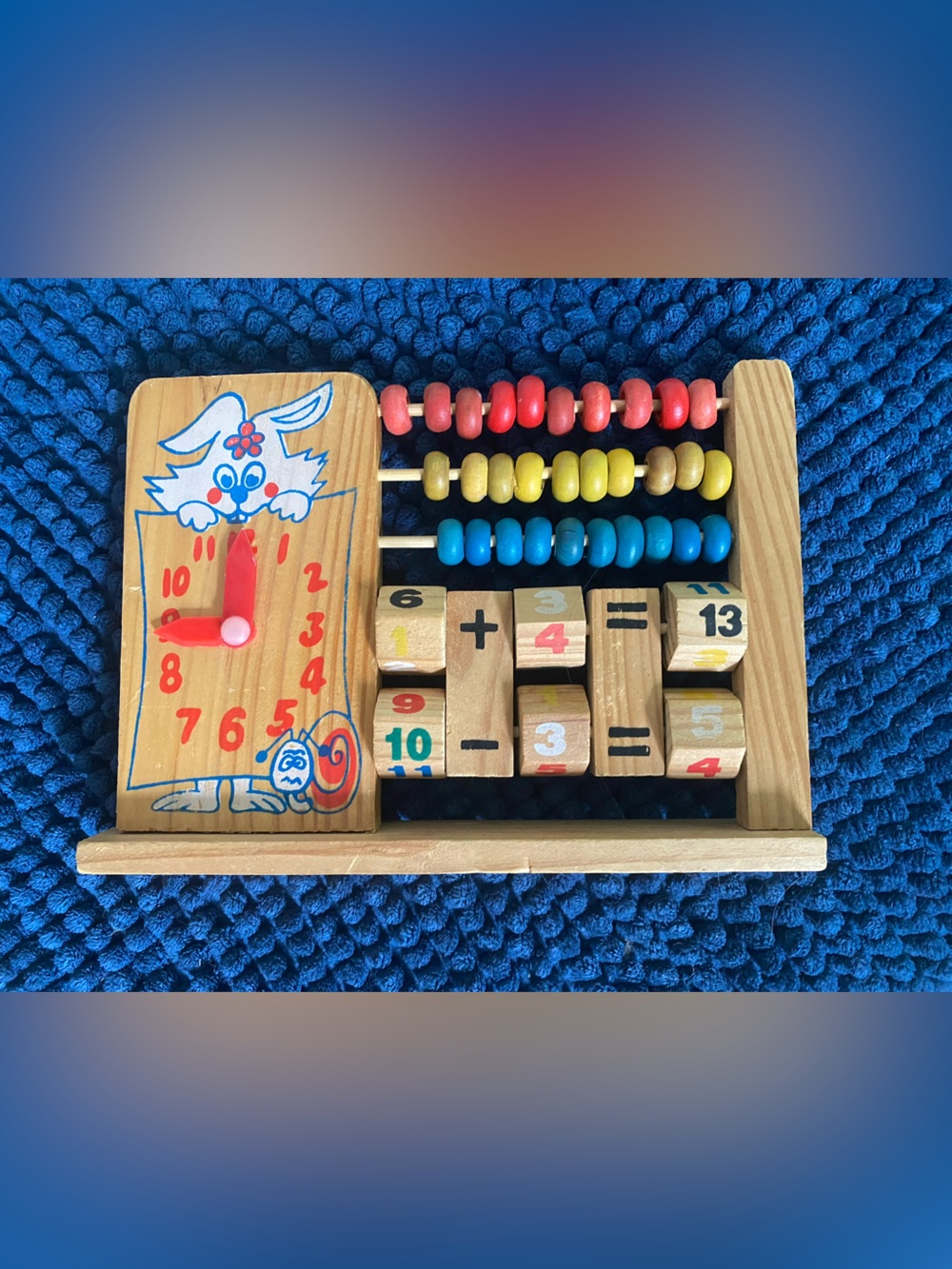 Vintage Wooden Counting Abacus and Learning Clock Toy - Multicolor Math